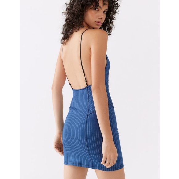 UO High Neck Pinstripe Mini Dress - Picture 2 of 3